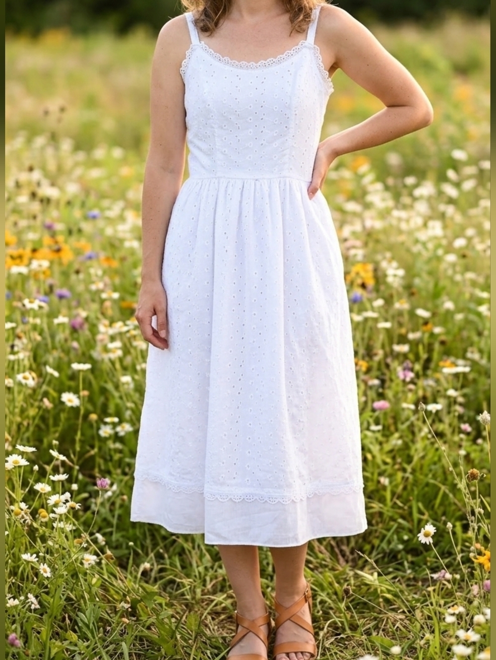 Vintage Lanz Original White Eyelet Midi Dress Cottagecore Bridal - Small - NWOT! - Picture 11 of 11